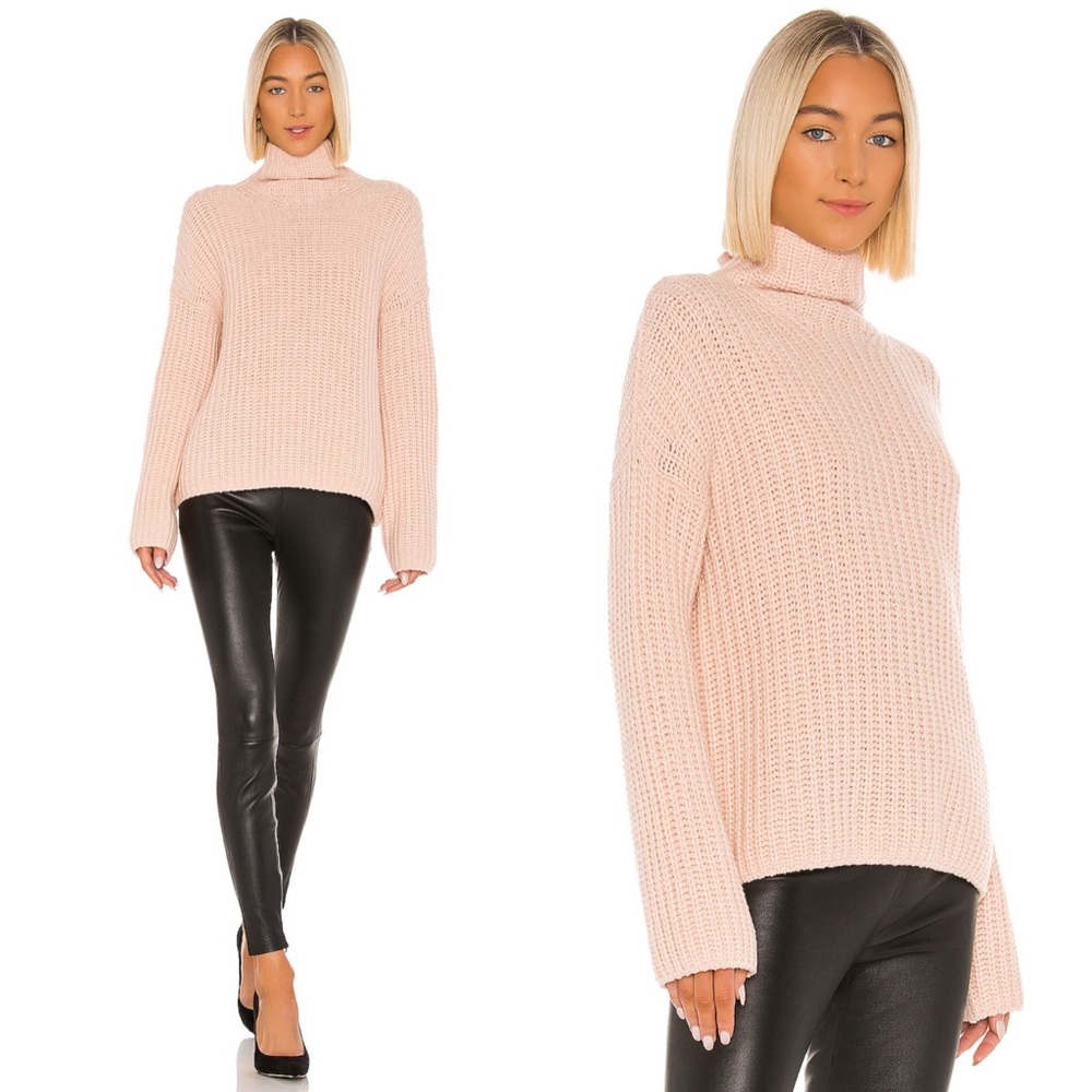 VINCE Wool Lofty Rib Turtleneck in Pink Sorbet XS